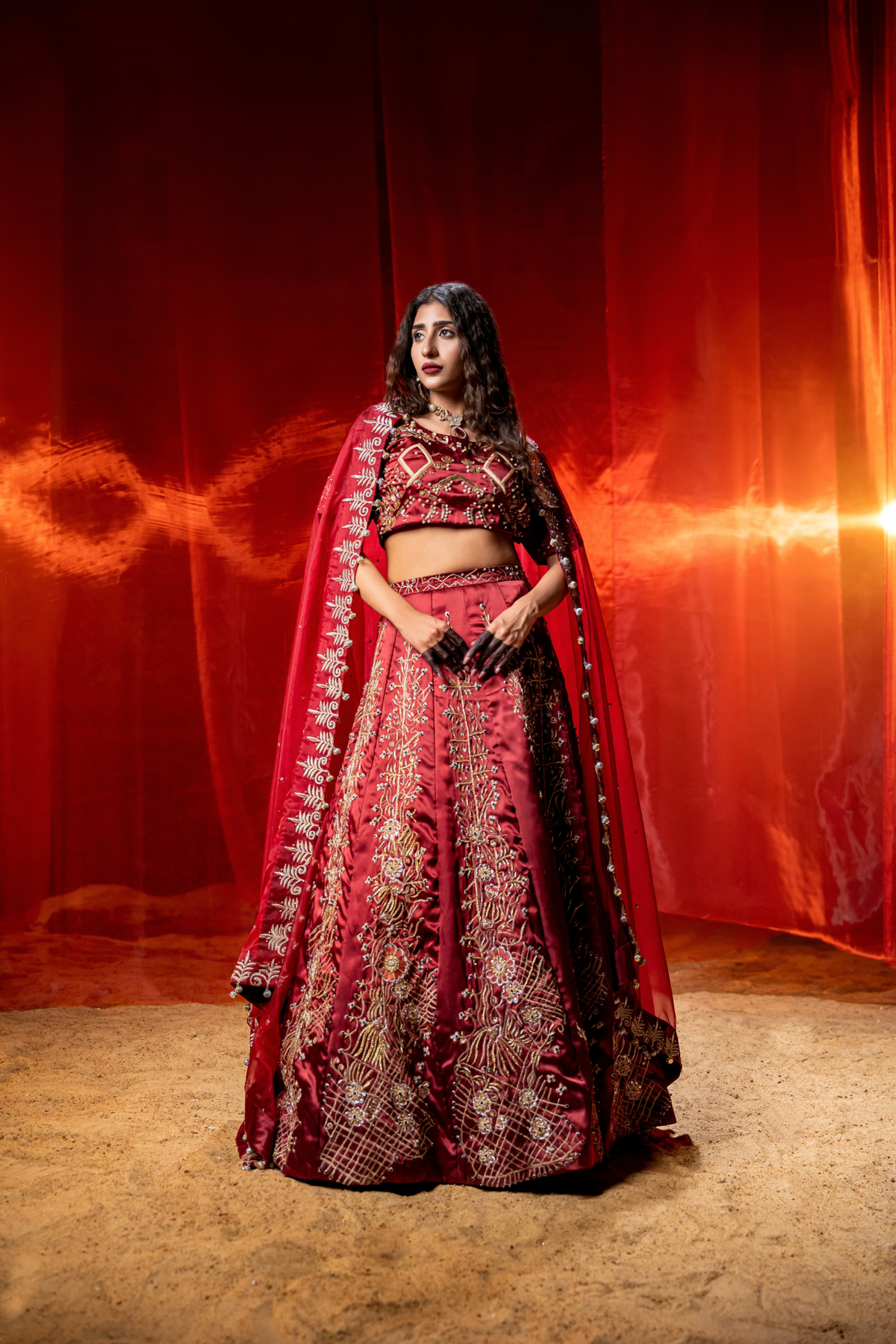 VELORA — Midnight Rose Couture Lehenga