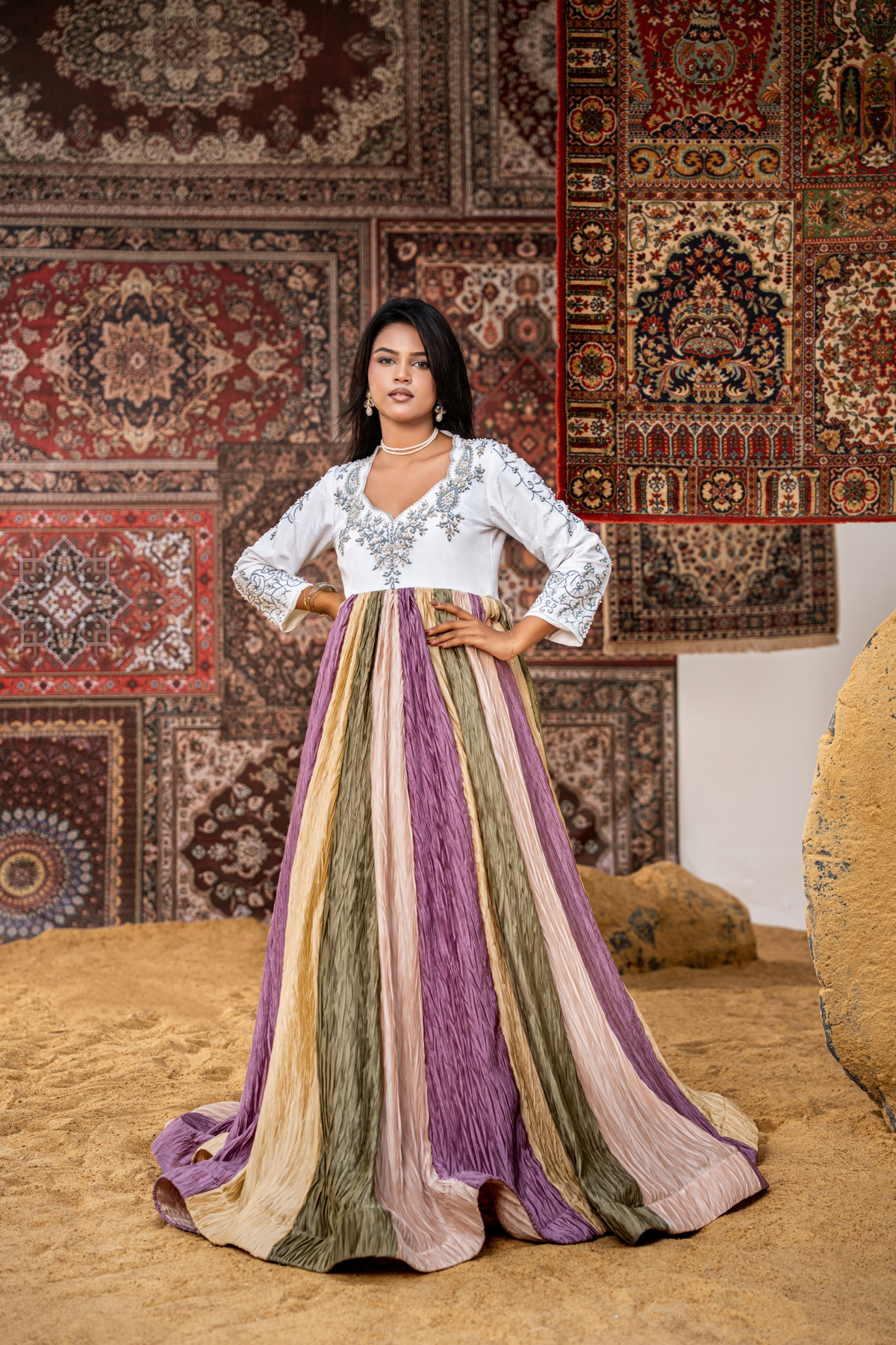 Lavender Symphony - Luxury Embroidered Multi-Tone Maxi