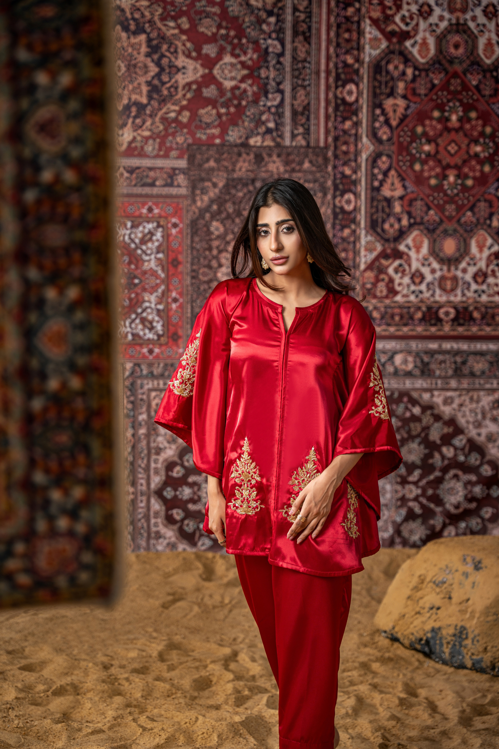 Crimson Royale – Luxury Raw Silk Embroidered Co-Ord Set