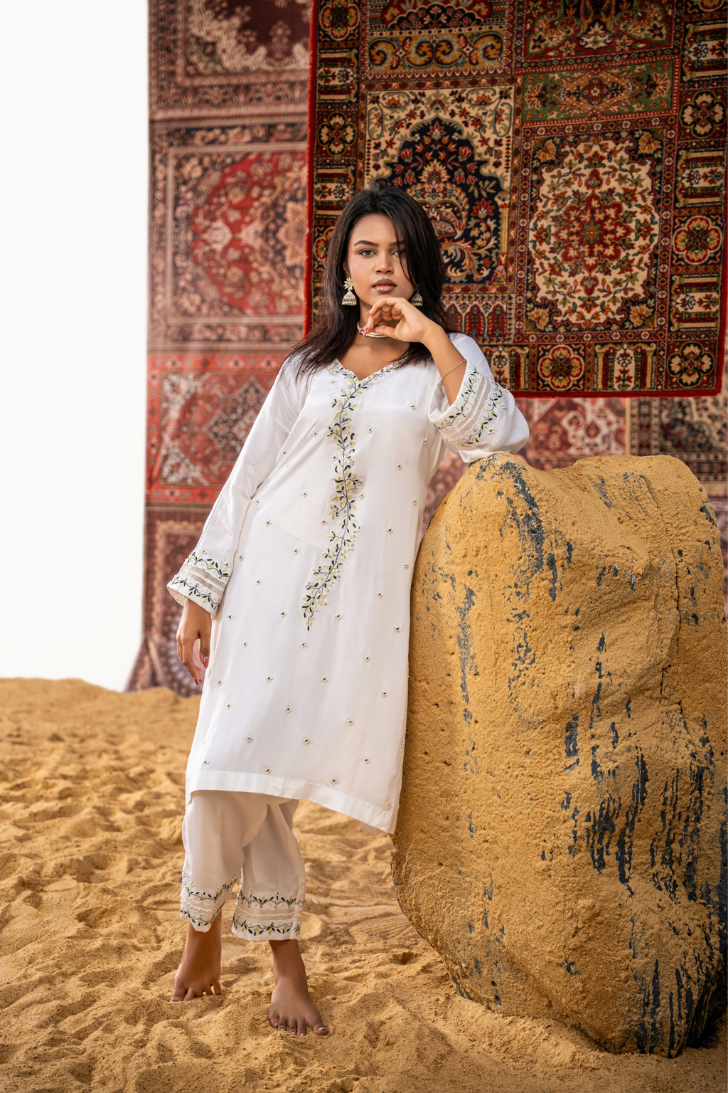 Meadow Pearl – Luxury Embroidered White Co-Ord Set