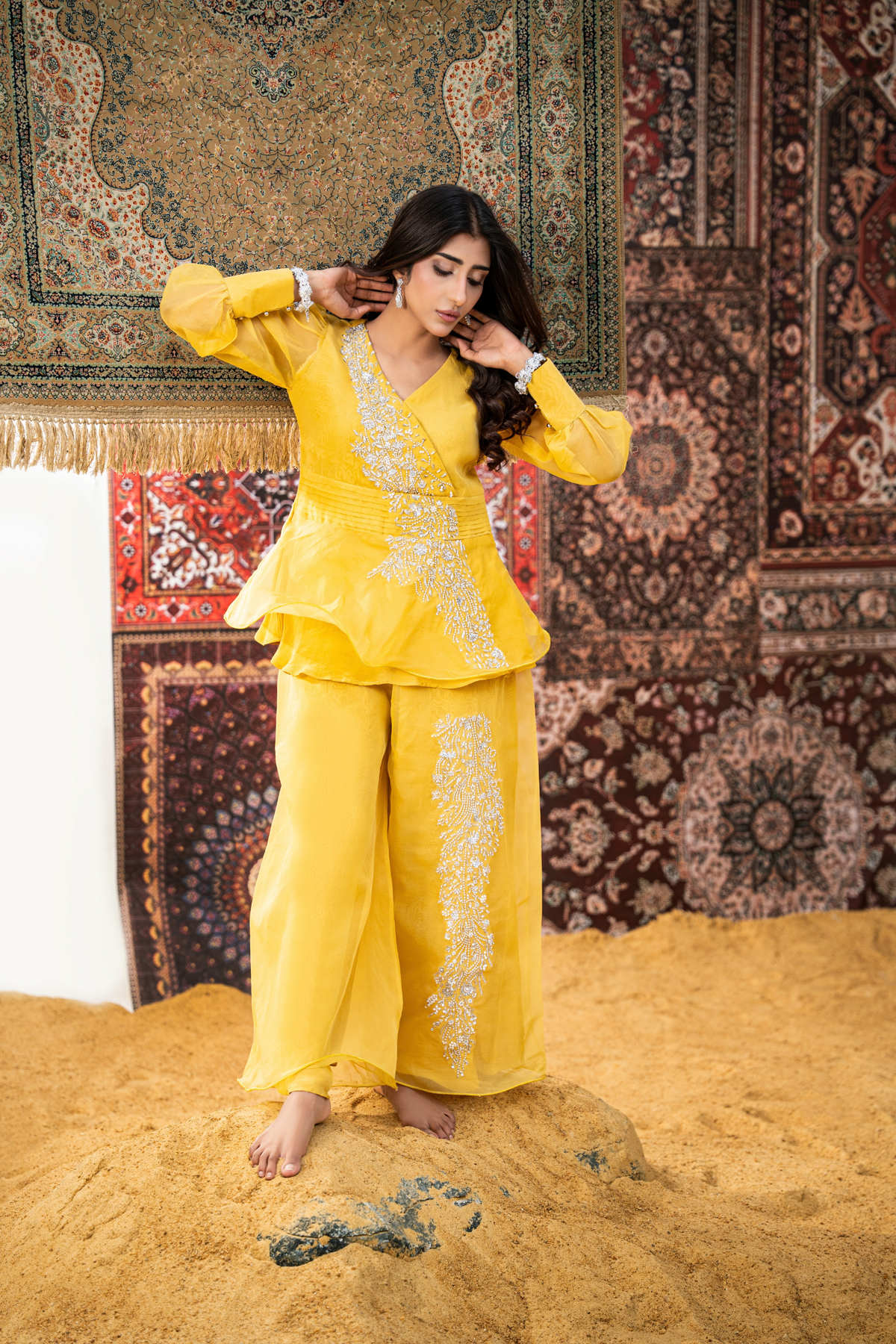 SUNLIT ROYALE – Luxury Embroidered Yellow Co-Ord Set