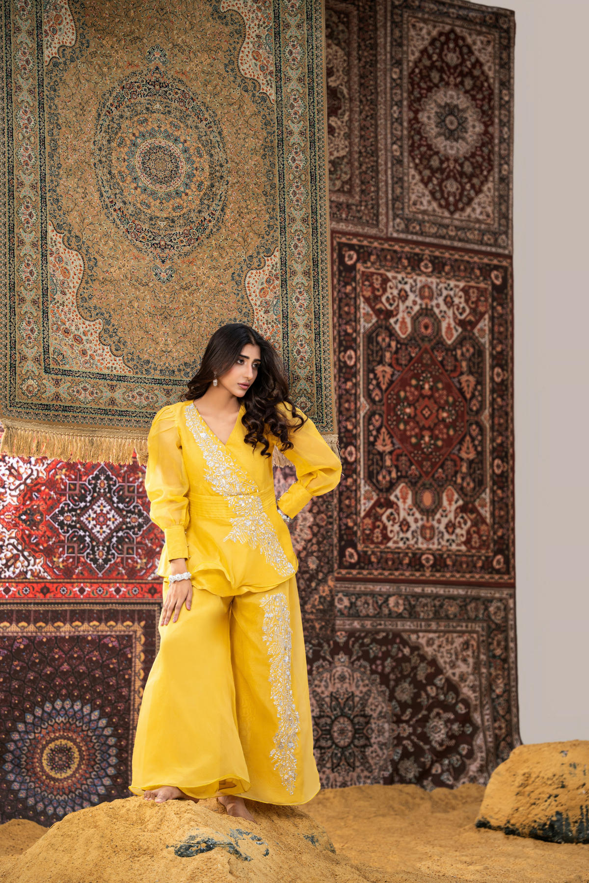 SUNLIT ROYALE – Luxury Embroidered Yellow Co-Ord Set