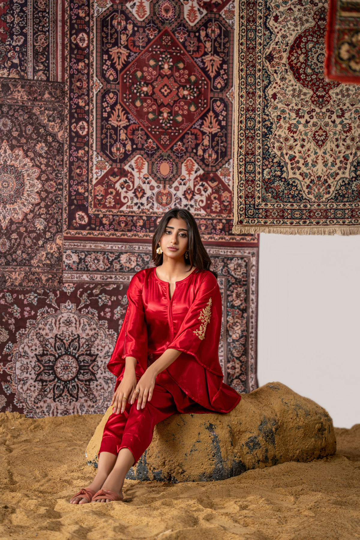 Crimson Royale – Luxury Raw Silk Embroidered Co-Ord Set