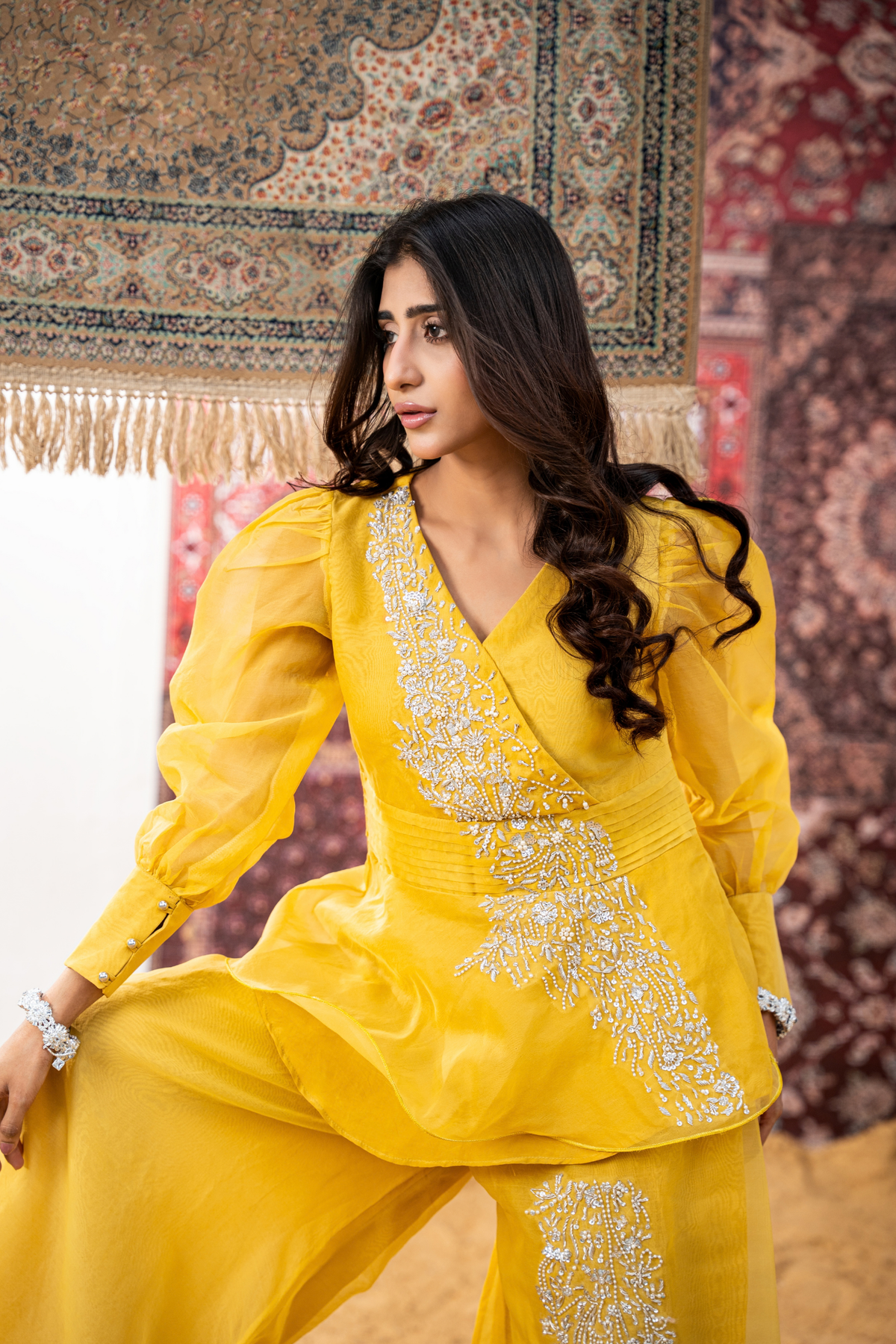 SUNLIT ROYALE – Luxury Embroidered Yellow Co-Ord Set
