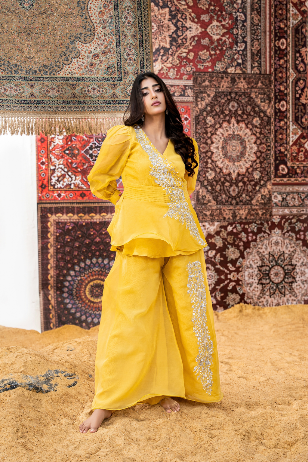 SUNLIT ROYALE – Luxury Embroidered Yellow Co-Ord Set