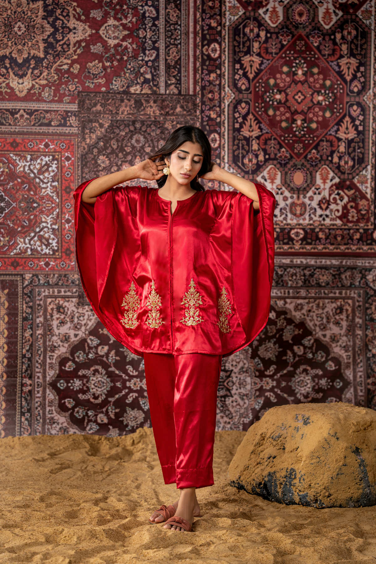 Crimson Royale – Luxury Raw Silk Embroidered Co-Ord Set