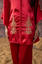 Crimson Royale – Luxury Raw Silk Embroidered Co-Ord Set