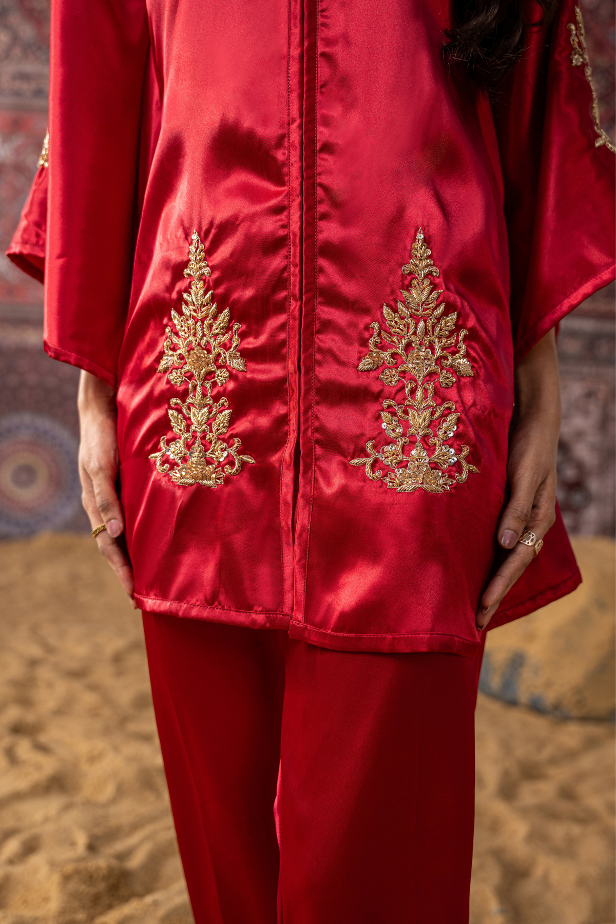 Crimson Royale – Luxury Raw Silk Embroidered Co-Ord Set
