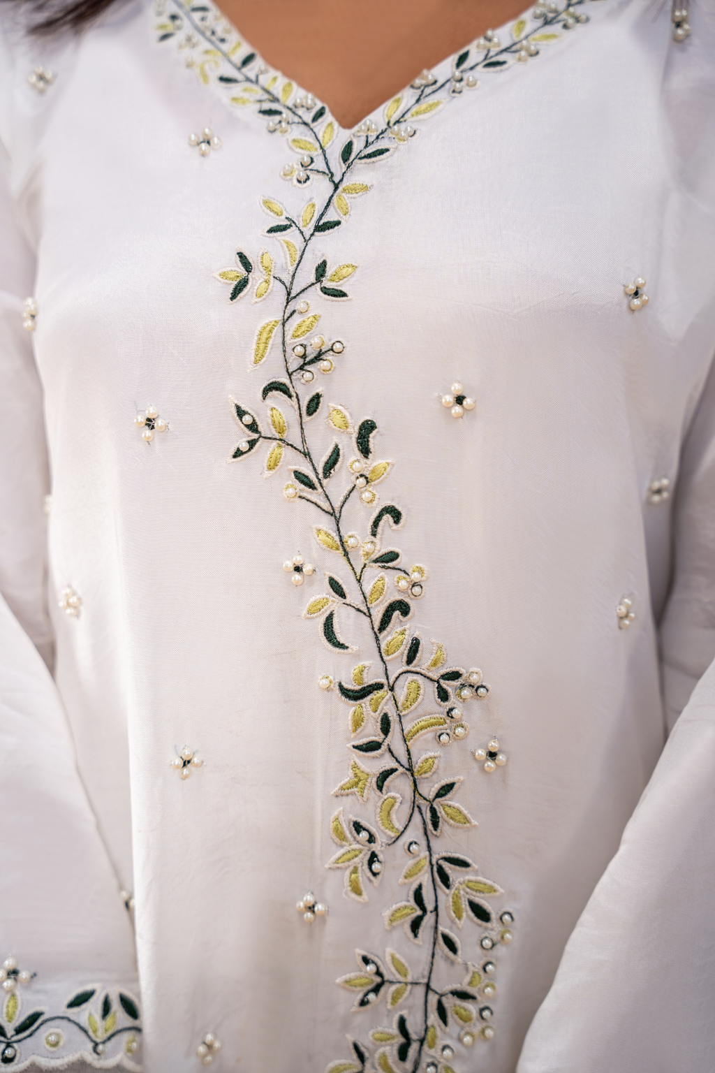 Meadow Pearl – Luxury Embroidered White Co-Ord Set