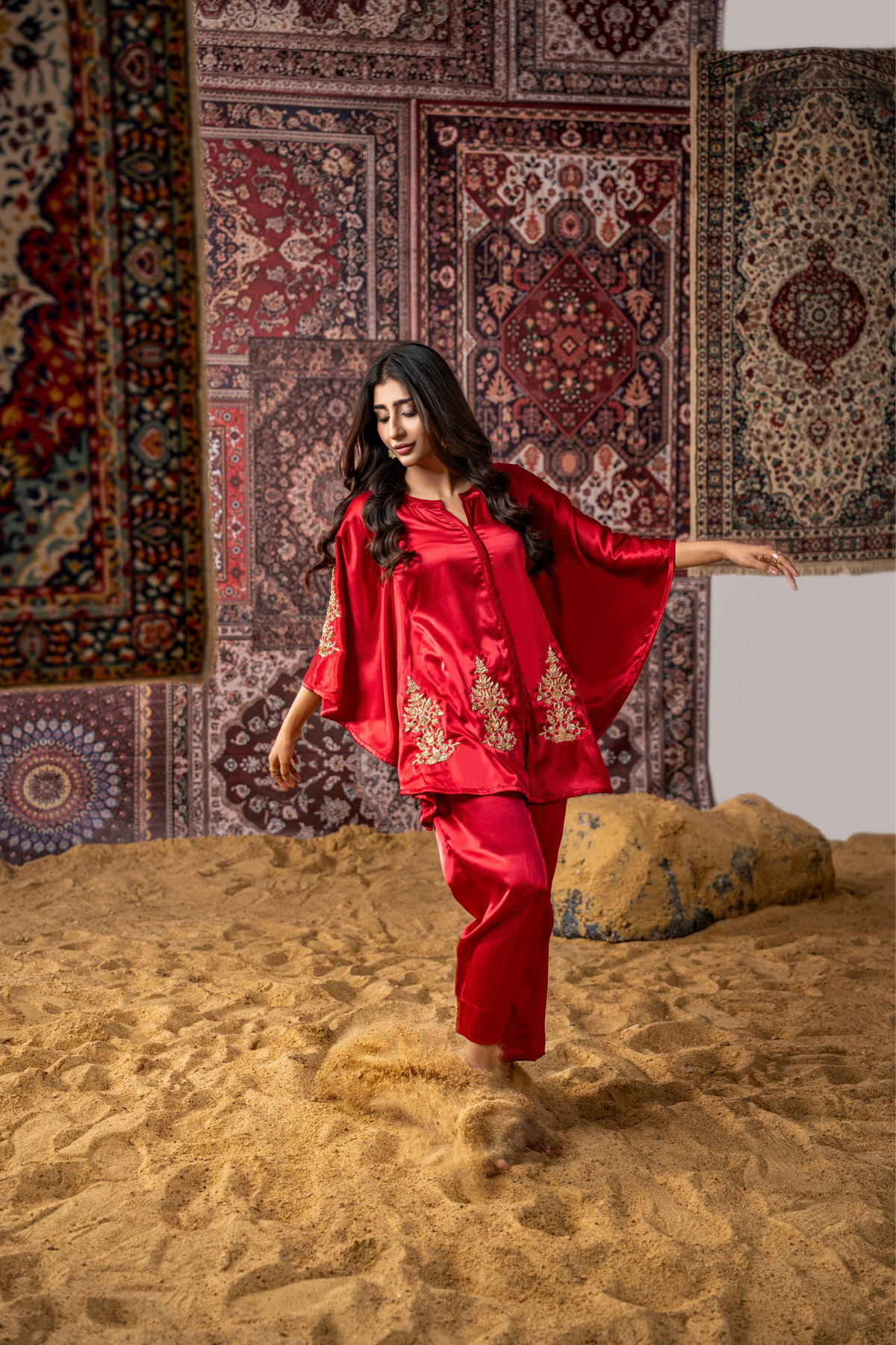 Crimson Royale – Luxury Raw Silk Embroidered Co-Ord Set