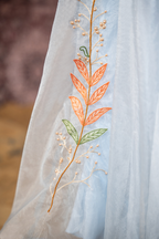 Azure Bloom - Luxury Organza Embroidered Flare Dress
