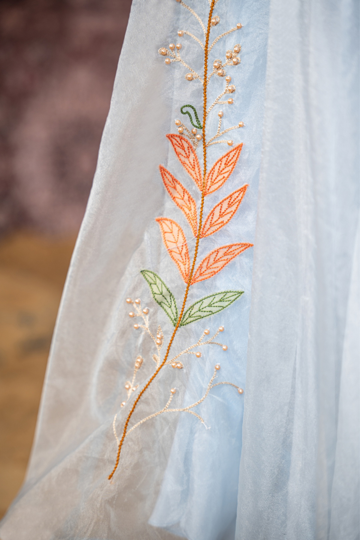 Azure Bloom - Luxury Organza Embroidered Flare Dress