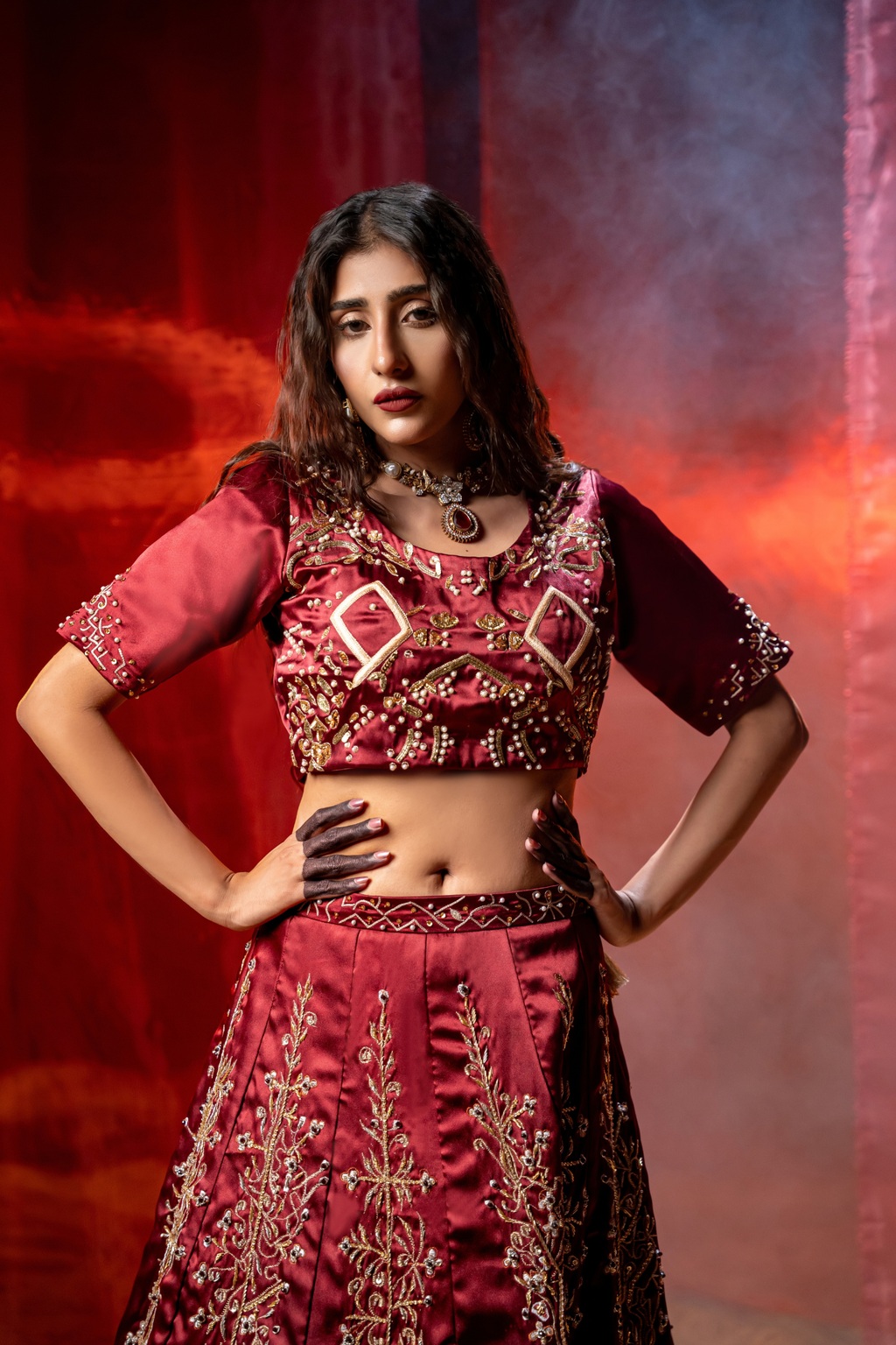 VELORA — Midnight Rose Couture Lehenga