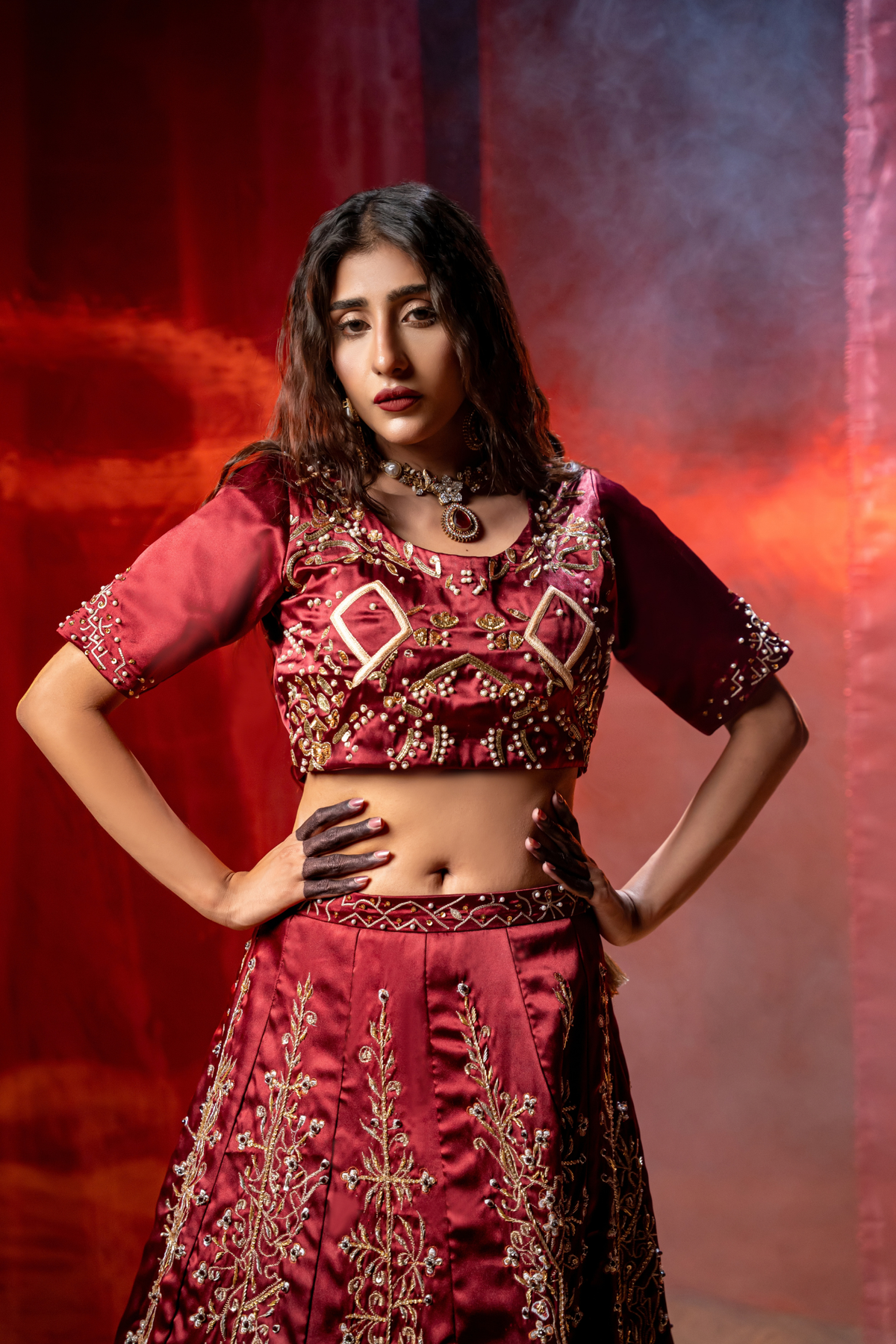 VELORA — Midnight Rose Couture Lehenga