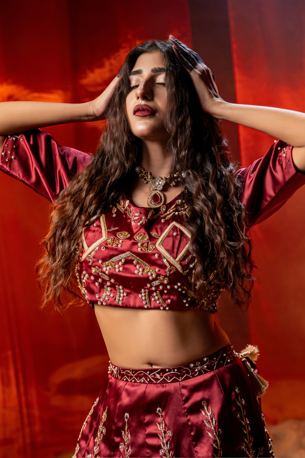 VELORA — Midnight Rose Couture Lehenga