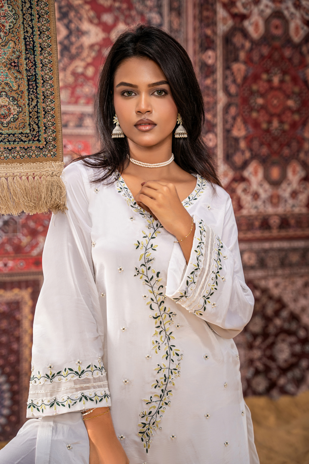 Meadow Pearl – Luxury Embroidered White Co-Ord Set