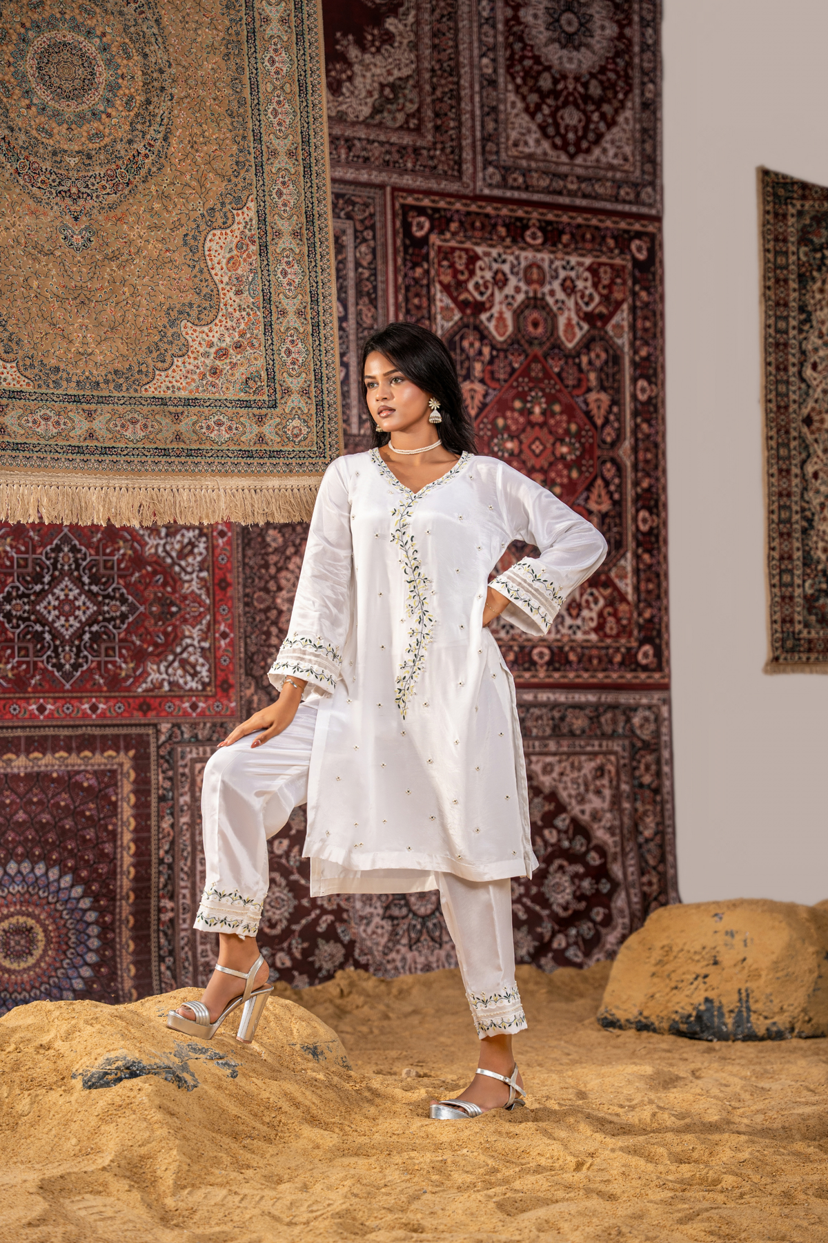 Meadow Pearl – Luxury Embroidered White Co-Ord Set